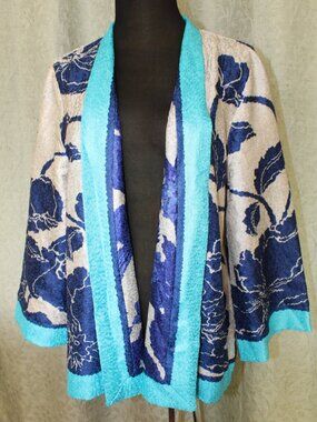 Chicos Travelers Collection Reversible Floral Crushed Jacket Sz. 2/L Open front